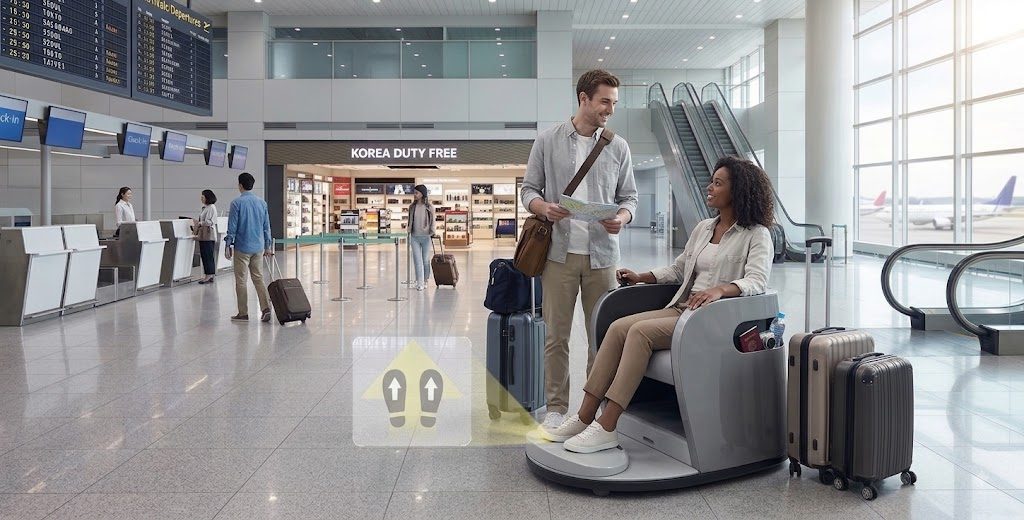Autonomous seated mobility device in an airport
