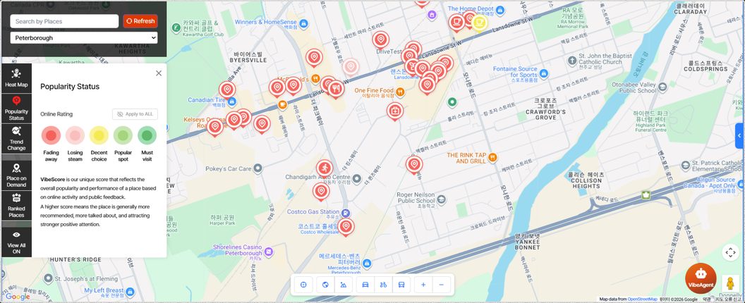 VibeCheck map view showing sentiment by location